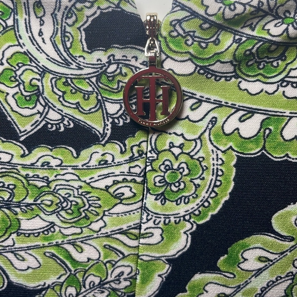 Tommy Hilfiger green with navy paisley print front tie dress sz 8 - Picture 5 of 5